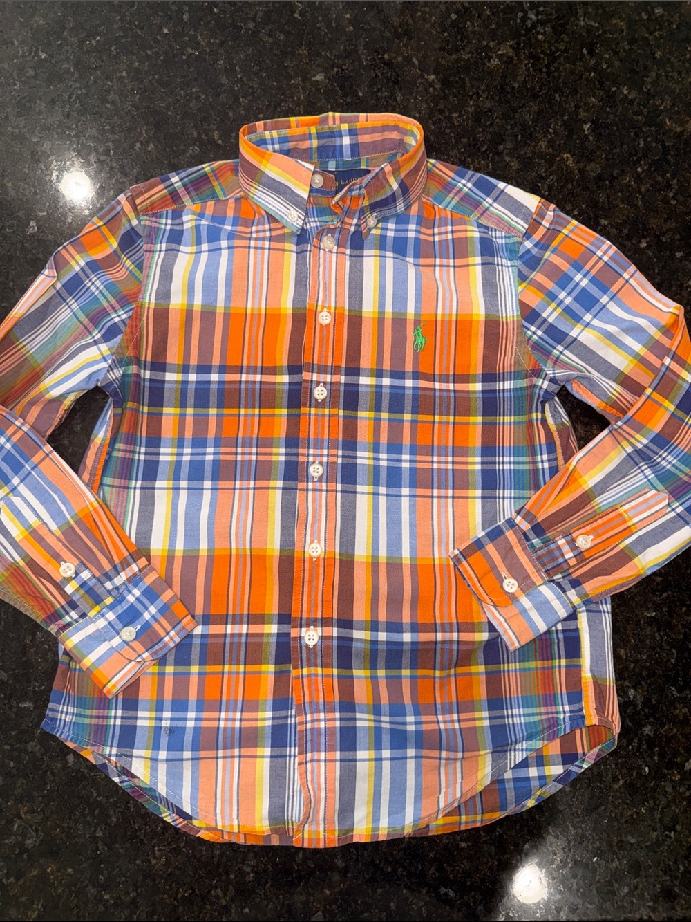Ralph Lauren Orange, Blue & White Plaid Button-Down Shirt